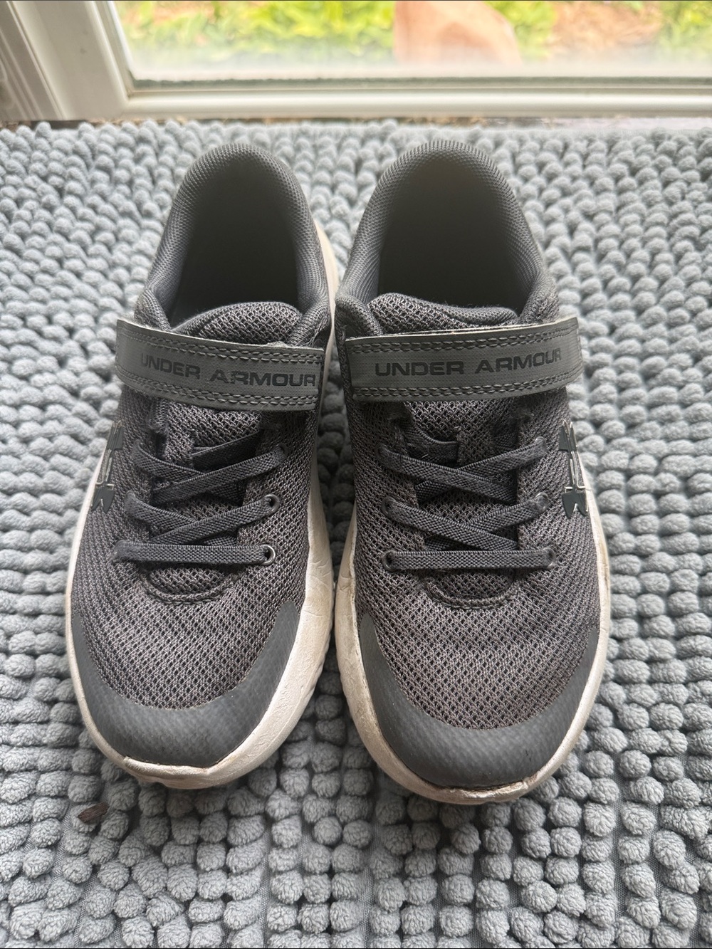 Under Armour Kids' Charcoal Gray Mesh Sneakers with White Soles